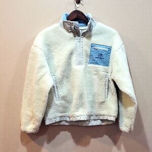 Ivory Ella Sherpa crop 1/4 zip XS Faded seaglass